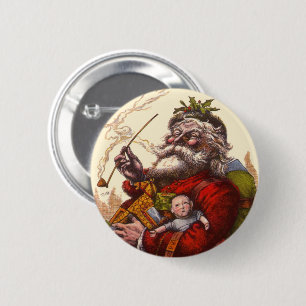 Vintage Christmas, Victorian Santa Claus Pipe Toys 6 Cm Round Badge