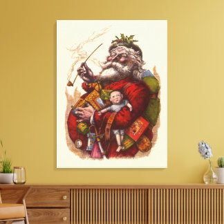 Vintage Christmas, Victorian Santa Claus Pipe Toys Canvas Print