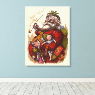 Vintage Christmas, Victorian Santa Claus Pipe Toys Canvas Print