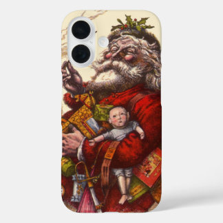 Vintage Christmas, Victorian Santa Claus Pipe Toys iPhone 16 Case