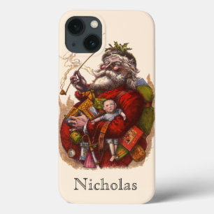 Vintage Christmas, Victorian Santa Claus Pipe Toys iPhone 13 Case