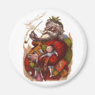 Vintage Christmas, Victorian Santa Claus Pipe Toys Magnet