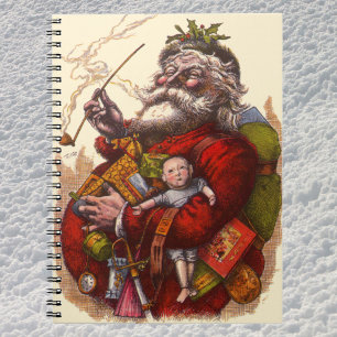 Vintage Christmas, Victorian Santa Claus Pipe Toys Notebook
