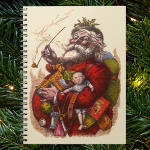 Vintage Christmas, Victorian Santa Claus Pipe Toys Notebook