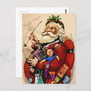 Vintage Christmas, Victorian Santa Claus Pipe Toys Postcard