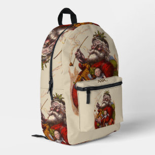 Vintage Christmas, Victorian Santa Claus Pipe Toys Printed Backpack