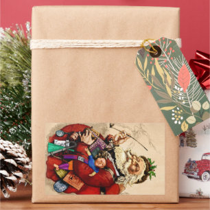 Vintage Christmas, Victorian Santa Claus Pipe Toys Rectangular Sticker