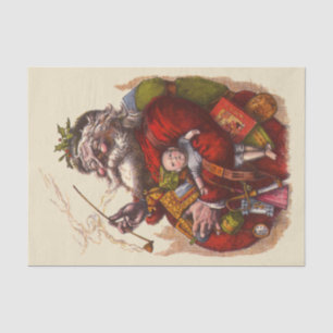 Vintage Christmas, Victorian Santa Claus Pipe Toys Tissue Paper