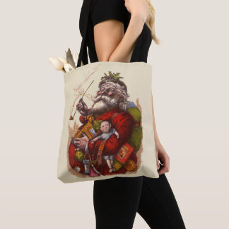Vintage Christmas, Victorian Santa Claus Pipe Toys Tote Bag