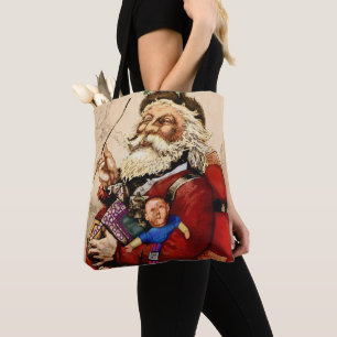 Vintage Christmas, Victorian Santa Claus Pipe Toys Tote Bag