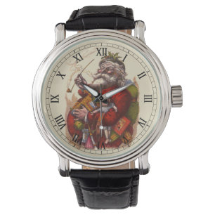 Vintage Christmas, Victorian Santa Claus Pipe Toys Watch