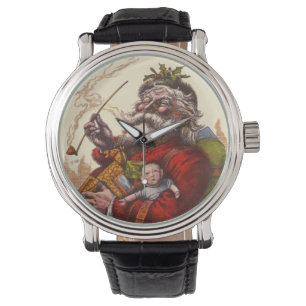 Vintage Christmas, Victorian Santa Claus Pipe Toys Watch