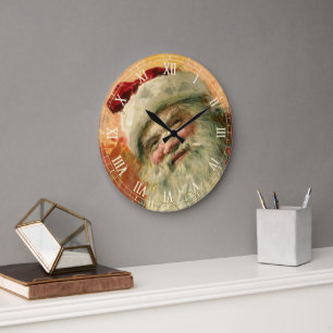 Vintage Christmas, Victorian Santa Claus Portrait Large Clock