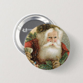 Vintage Christmas, Victorian Santa Claus with Pine 6 Cm Round Badge
