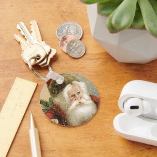 Vintage Christmas, Victorian Santa Claus with Pine Key Ring