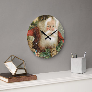 Vintage Christmas, Victorian Santa Claus with Pine Large Clock