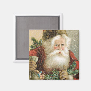 Vintage Christmas, Victorian Santa Claus with Pine Magnet