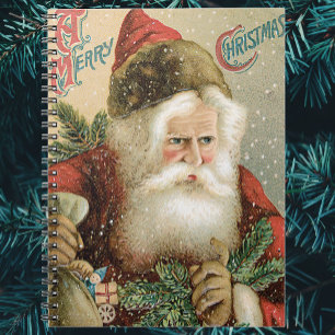 Vintage Christmas, Victorian Santa Claus with Pine Notebook