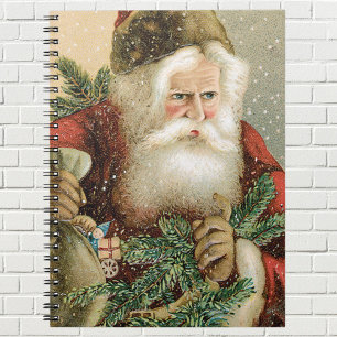Vintage Christmas, Victorian Santa Claus with Pine Notebook