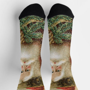 Vintage Christmas, Victorian Santa Claus with Pine Socks