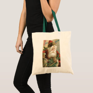 Vintage Christmas, Victorian Santa Claus with Pine Tote Bag