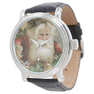 Vintage Christmas, Victorian Santa Claus with Pine Watch
