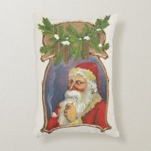 Vintage Christmas, Victorian Santa Claus with Pipe Decorative Cushion