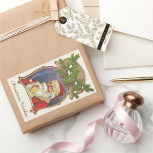 Vintage Christmas, Victorian Santa Claus with Pipe Rectangular Sticker