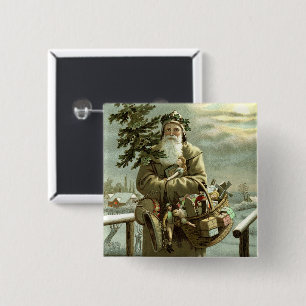 Vintage Christmas, Victorian Santa Claus with Toys 15 Cm Square Badge
