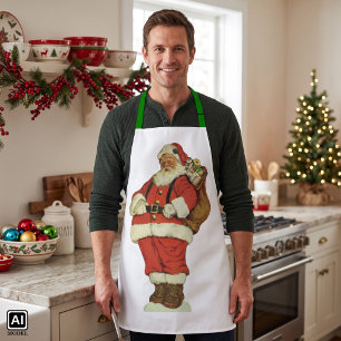 Vintage Christmas, Victorian Santa Claus with Toys Apron
