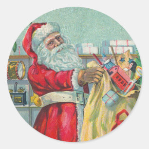 Vintage Christmas, Victorian Santa Claus with Toys Classic Round Sticker