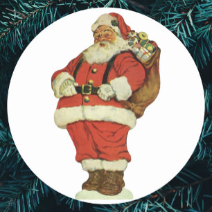 Vintage Christmas, Victorian Santa Claus with Toys Classic Round Sticker