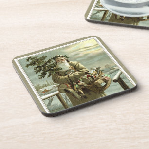 Vintage Christmas, Victorian Santa Claus with Toys Coaster