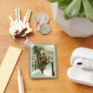 Vintage Christmas, Victorian Santa Claus with Toys Key Ring