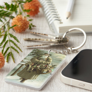 Vintage Christmas, Victorian Santa Claus with Toys Key Ring