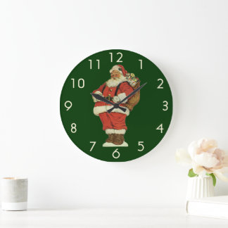 Vintage Christmas, Victorian Santa Claus with Toys Large Clock
