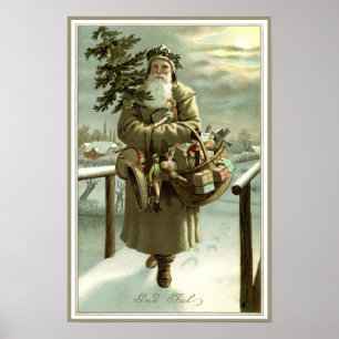 Vintage Christmas, Victorian Santa Claus with Toys Poster