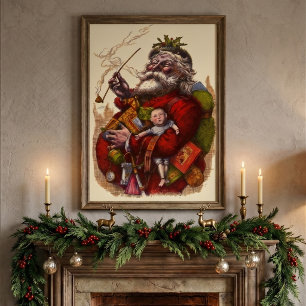 Vintage Christmas, Victorian Santa Claus With Toys Poster