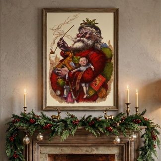 Vintage Christmas, Victorian Santa Claus With Toys Poster