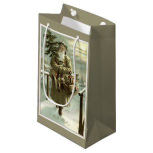 Vintage Christmas, Victorian Santa Claus with Toys Small Gift Bag