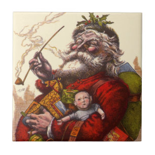 Vintage Christmas, Victorian Santa Claus With Toys Tile