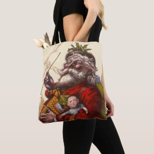 Vintage Christmas, Victorian Santa Claus With Toys Tote Bag