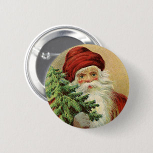 Vintage Christmas, Victorian Santa Claus with Tree 6 Cm Round Badge