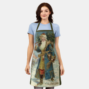 Vintage Christmas, Victorian Santa Claus with Tree Apron