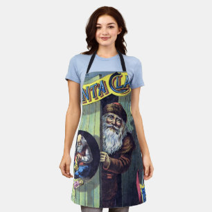 Vintage Christmas, Victorian Santa Claus with Tree Apron