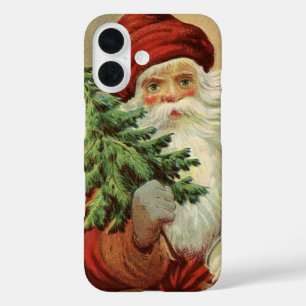 Vintage Christmas, Victorian Santa Claus with Tree iPhone 16 Case