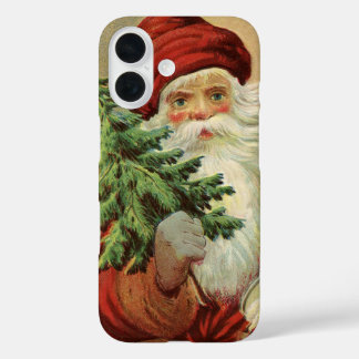 Vintage Christmas, Victorian Santa Claus with Tree iPhone 16 Case
