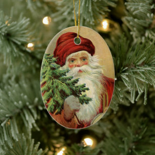 Vintage Christmas, Victorian Santa Claus with Tree Ceramic Tree Decoration