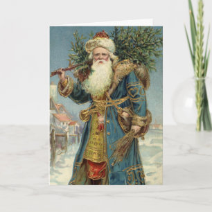 Vintage Christmas, Victorian Santa Claus with Tree Holiday Card