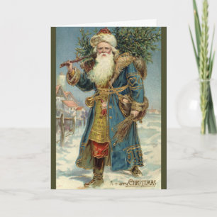 Vintage Christmas, Victorian Santa Claus with Tree Holiday Card